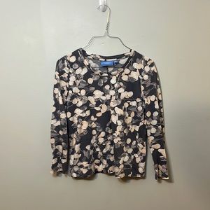 Simply Vera Vera Wang Pink and Grey Leaf Print Long Sleeve T Shirt